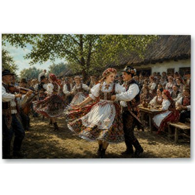 Plakát – Lidový tanec na dvoře 150 × 100 cm Bez rámu Ano Bez rámu – Hledejceny.cz