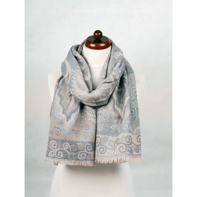 Šála z merino vlny šedobéžová s šedomodrou – Zboží Dáma