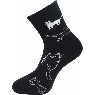 Biju dámské froté ponožky s potiskem koček NV8859 9001487 9001487A černé – Zboží Mobilmania