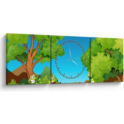Obraz - Veselí žabáci (s hodinami), třídílný 90x30 cm s hodinami – Hledejceny.cz