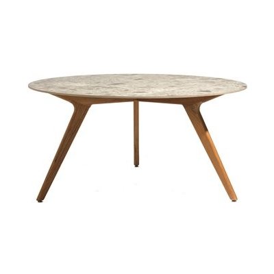 Manutti Jídelní stůl Torsa, kulatý 148x73 cm, rám teak, deska keramika 12 mm, dekor concrete – Hledejceny.cz
