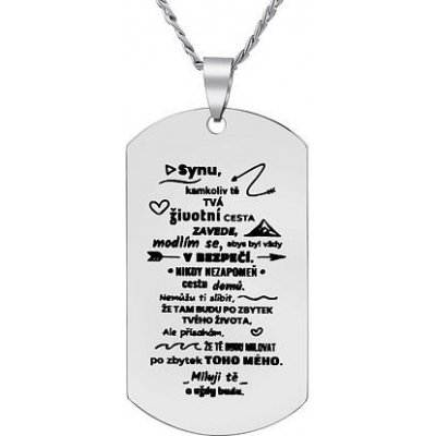 SILVEGO Přívěsek s řetízkem z chirurgické oceli dog tag s nápisem: Synu RRC0383N – Zboží Dáma SILVEGO Přívěsek s řetízkem z chirurgické oceli dog tag s nápisem: Synu RRC0383N – Zboží Dáma