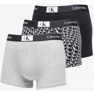 Calvin Klein 96 Cotton Trunk 3-Pack Black/ Grey Heather/ Warped Logo Print Black – Zboží Mobilmania