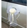 Svatební autodekorace Mašlička dekorační bílá s LUX růžičkou - 2ks - krémová