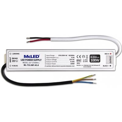 zdroj napájecí pro LED pásky 12V DC 100W (8,33A) IP67, hliník ML-732.087.45.0 – Zboží Mobilmania
