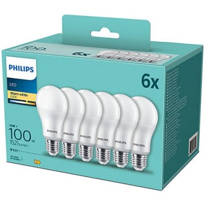 Philips 6x LED žárovka E27 A60 13W = 100W 1521lm 2700K Teplá bílá – Hledejceny.cz