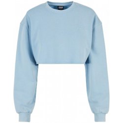Ladies Cropped Flower Embroidery Terry Crewneck balticblue