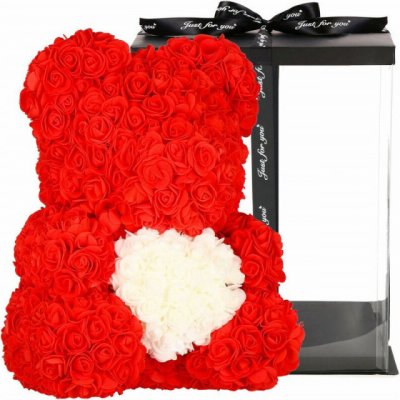SPRINGOS Medvídek z růží 40 cm, červený s bílým srdcem SPRINGOS ROSE BEAR HA7225-XG – Zboží Mobilmania