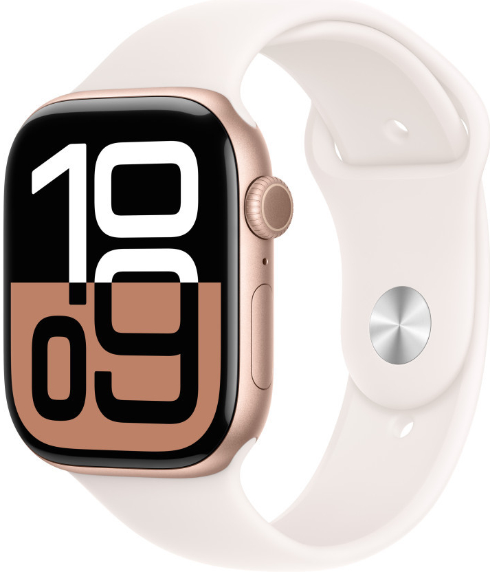 Apple Watch Series 10 42mm růžově zlatý hliník se světle ruměným sportovním řemínkem M/L MWWJ3QC/A