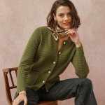 Propínací svetr z úpletu se vzorem olivová – Zboží Mobilmania