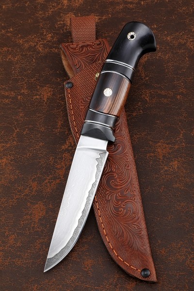 Kuznica Nazarova Leopard, damaškový pevný nůž, rukojeť habr/železný strom/uhlík NAZ-243