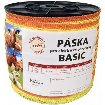 Páska BASIC 20 mm pro el. ohradník 4x0 16 mm Niro žluto oranž. 200 m – Hledejceny.cz
