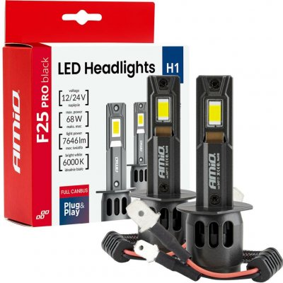 LED žárovky hlavního svícení Série F25 PRO BLACK FULL CANBUS H1 68W 12V 24V AMIO-04717 – Hledejceny.cz