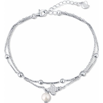 JwL Luxury Pearls dvojitý stříbrný náramek s pravou perlou a zirkony JL0801