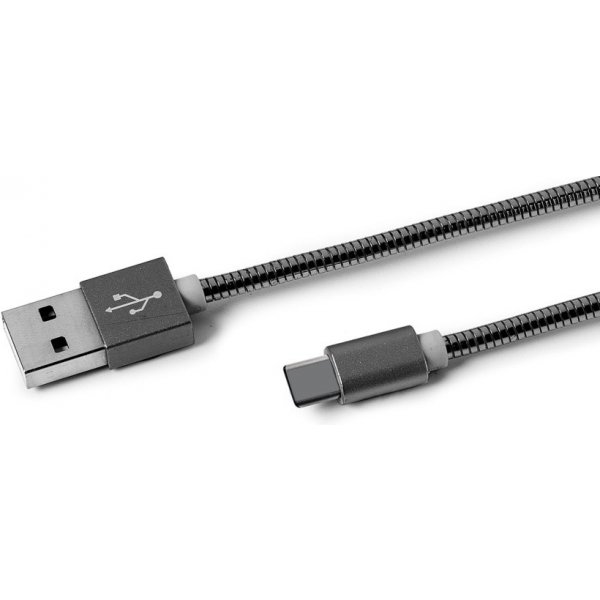 usb kabel Celly USBTYPECSNAKEDS USB-C konektorem, kovový obal, 1m, šedý