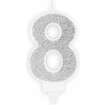 PartyDeco Svíčka na dort 8 STŘÍBRNÁ TŘPYTIVÁ – Sleviste.cz