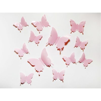 Nalepte.cz 3D motýli na stěnu světle růžová 12 ks šíře 6 x 10 cm šíře 6 x 5 cm