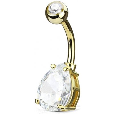 Šperky4U zlacený piercing do pupíku kapka čirý kámen WP01048-GDC – Zboží Mobilmania