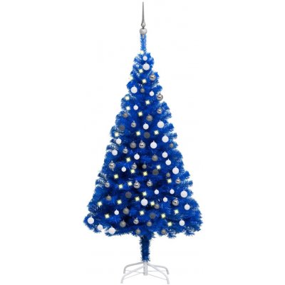 zahrada-XL Umělý vánoční stromek s LED a sadou koulí modrý 150 cm PVC