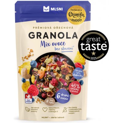 Mlsni Prémiová granola Mix ovoce bez slazení 70 g – Zboží Dáma