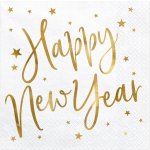 PARTYDECO Ubrousky Happy New Year bílo-zlaté 33x33cm – Sleviste.cz