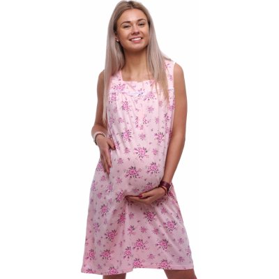 Růžová noční košilka bez rukávů s vínovým květinovým vzorem na knoflíky pro těhotné a kojící ženy. 1C4098 růžová – Zboží Mobilmania