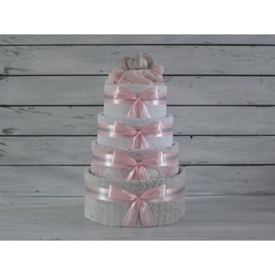 dortNEdort Čtyřpatrový plenkový dort II. Šedo - růžový s růžovým sloníkem – Zboží Mobilmania