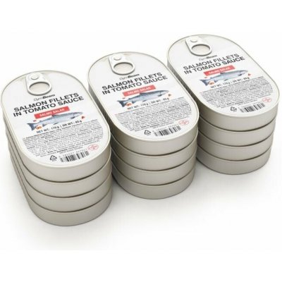 GymBeam Lososové filety v rajčatové omáčce 12 x 170 g – Sleviste.cz