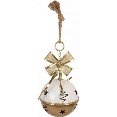 Clayre & Eef Bílo-zlatá vánoční dekorace kovová rolnička s mašlí - Ø 19*45 cm – Hledejceny.cz