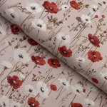Bavlněná látka/plátno Sandra SA-631 Červeno-bílé vlčí máky na šedobéžovém - šířka 160 cm – Sleviste.cz