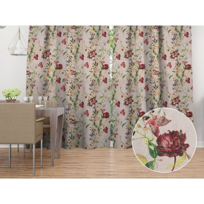 Biante Dekorační závěs PML-083 Květiny a motýli na béžovém 145x220 cm – Hledejceny.cz