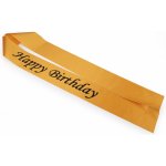 Narozeninová saténová šerpa Happy Birthday šíře 9,5 cm - zlatá černá – Sleviste.cz