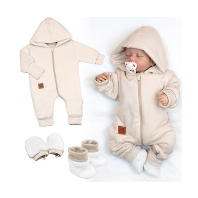 Bavlněný oteplený overálek s kapucí rukavičky botky D sada Nature sv. béžový – Zboží Mobilmania