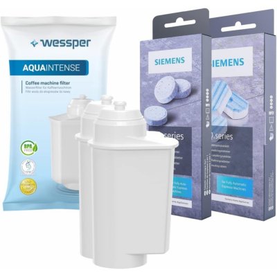Wessper Siemens čisticí tablety 10x tablety na odstranění vodního kamene 2v1 3x 2x vodní filtr Wessper AquaIntense