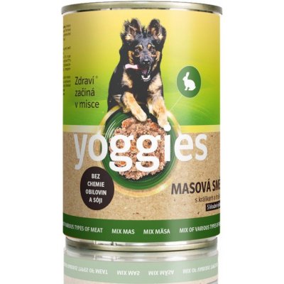 YOGGIES Dog Konzerva pro psy s masovou směsí (kuře, vepřové, hovězí) králíkem a hráškem 800g