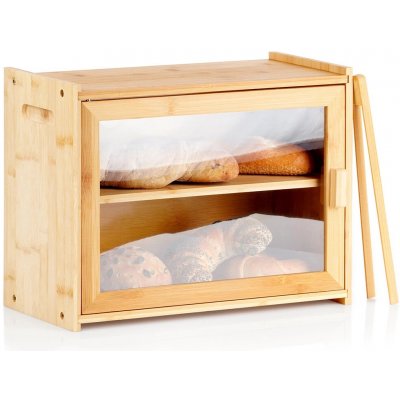 Bambusový dvouúrovňový chlebník se štípačkami 40 × 20 × 31 cm – Zbozi.Blesk.cz