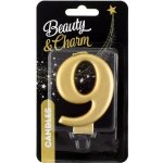 GoDan Narozeninová svíčka na dort 9 metalická zlatá 8 cm – Zboží Dáma