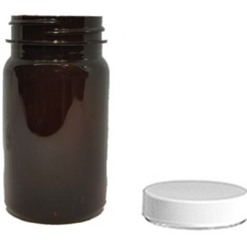 Pilulka Plastová lahvička, lékovka hnědá s bílým uzávěrem 100 ml