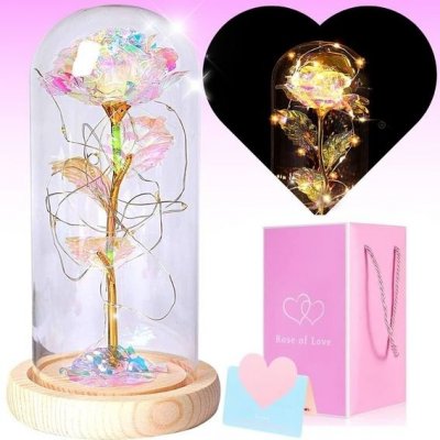 linhaida Věčná růže Dárková růže ve skle, dárek růže na Valentýna pro ni, Zlatá růže s LED světlem – Zboží Dáma