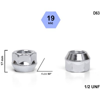 Kolová matice 1/2 UNF kužel otevřená, klíč 19, D63, výška 17 mm – Zbozi.Blesk.cz