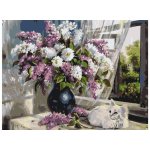 MALUJEŠ Malování podle čísel BÍLÉ KOTĚ A ŠEŘÍK VE VÁZE Rozměr 40 x 50 cm Rámování vypnuté plátno na rám – Zboží Dáma