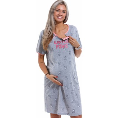 Kojící a těhotenská košilka Malé tlapky 1C3126 Psí šedo a růžová – Zboží Mobilmania