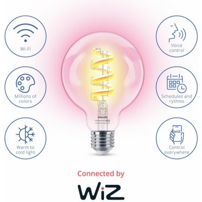 Philips WiZ Wi-Fi BLE G95 E27 6,3 W barevná žárovka, nastavitelná teplota, stmívatelná