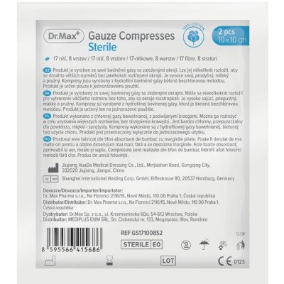 Dr.Max Gauze Compresses Sterile 10 x 10 cm 2 ks – Zboží Mobilmania