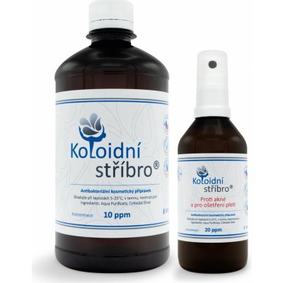 Koloidní stříbro Sada proti akné a pro ošetření pleti Koloidní stříbro 10 ppm 500 ml + sprej 20 ppm 100 ml Plastové lahve – Zboží Mobilmania