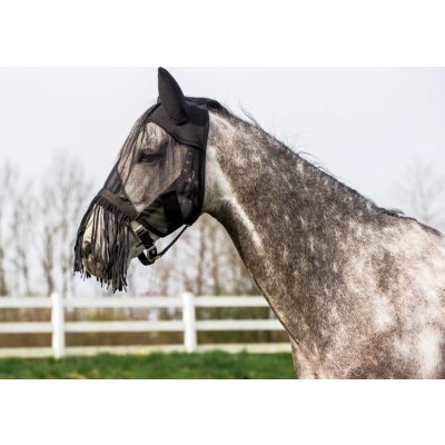 Riding World Maska proti hmyzu s ochranou uší a třásněmi černá – Zboží Dáma