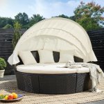 FurniGO Ratanová zahradní postel LAZY 185 cm černá – Sleviste.cz
