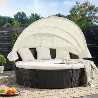 FurniGO Ratanová zahradní postel LAZY 185 cm černá – Sleviste.cz