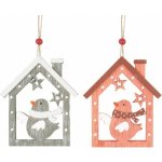 Anděl Přerov Domek s ptáčkem dřevěný 8 cm na pověšení – Zboží Dáma