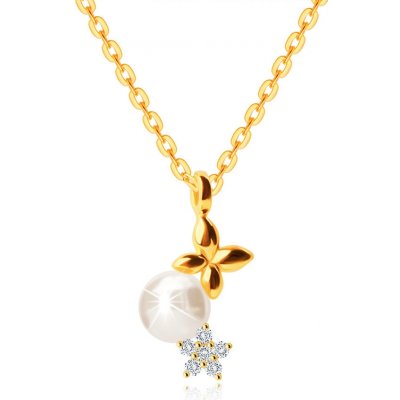 Šperky eshop Zlatý 9K lesklý řetízek ve žlutém zlatě kulička v perleťové barvě motýlek zirkonový květ S4GG245.78 – Zboží Mobilmania